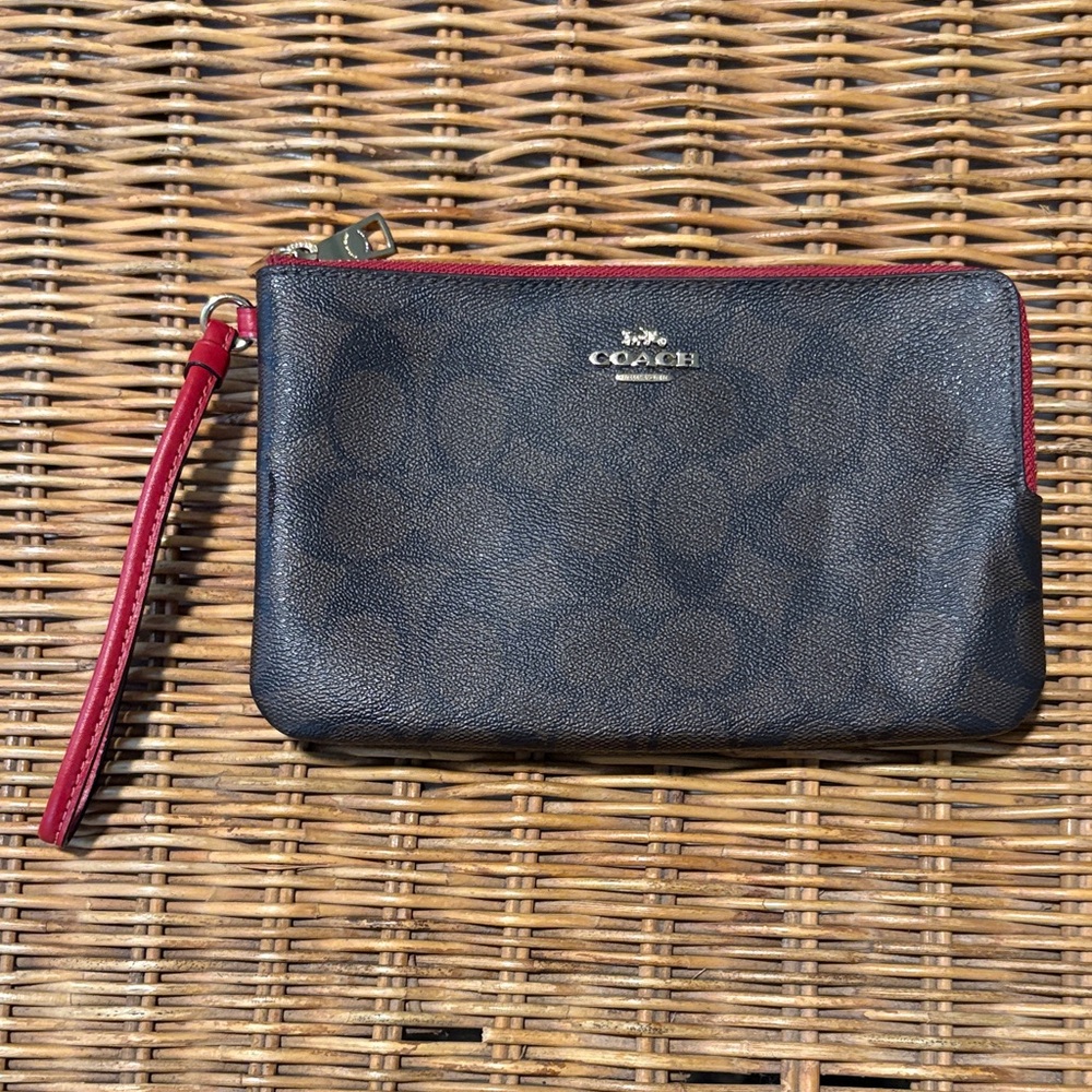 Coach Classic Dark Brown and Red Wristlet